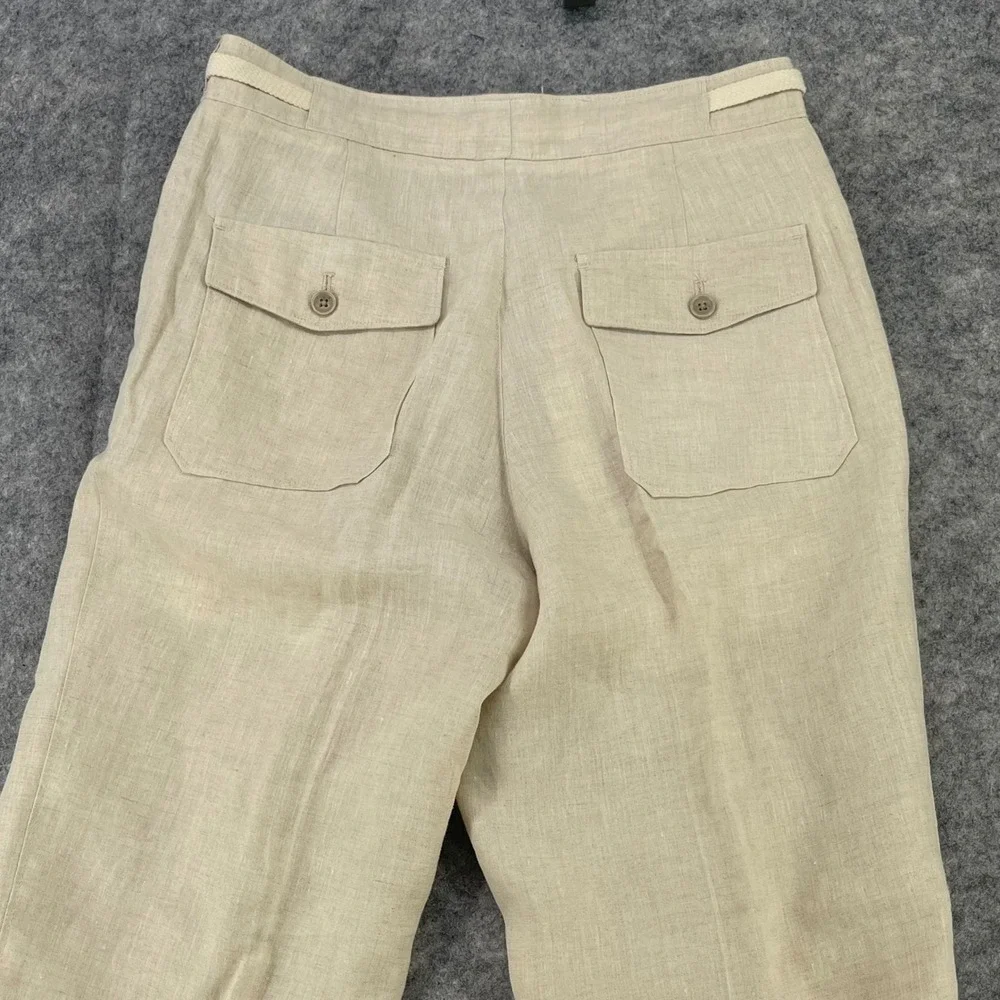 Tasso Elba Pants Men 30x30 Beige 100% Linen Drawstring Straight Leg Trousers